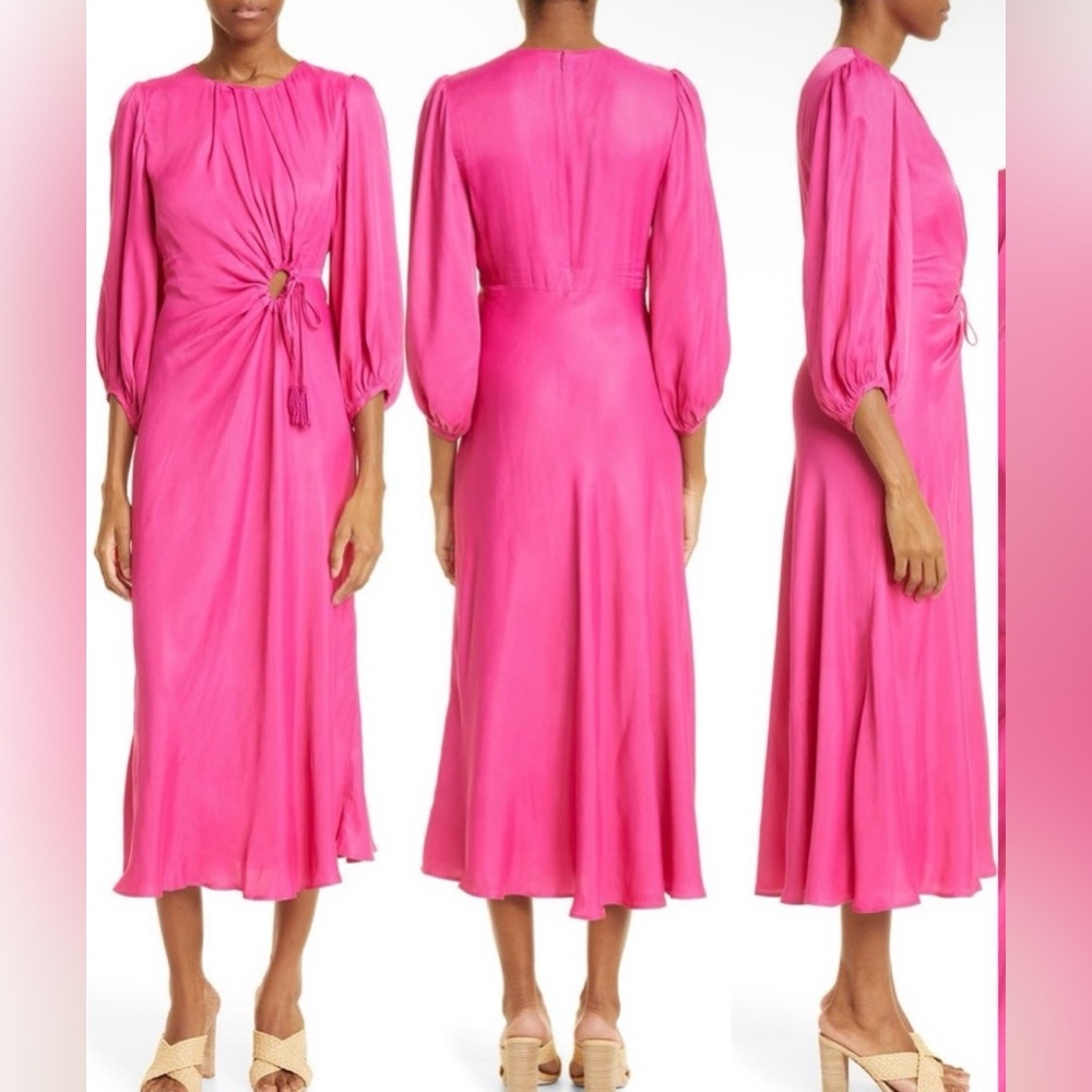 FARM Rio Fuchsia Midi Dress with Gathered Waist Ring